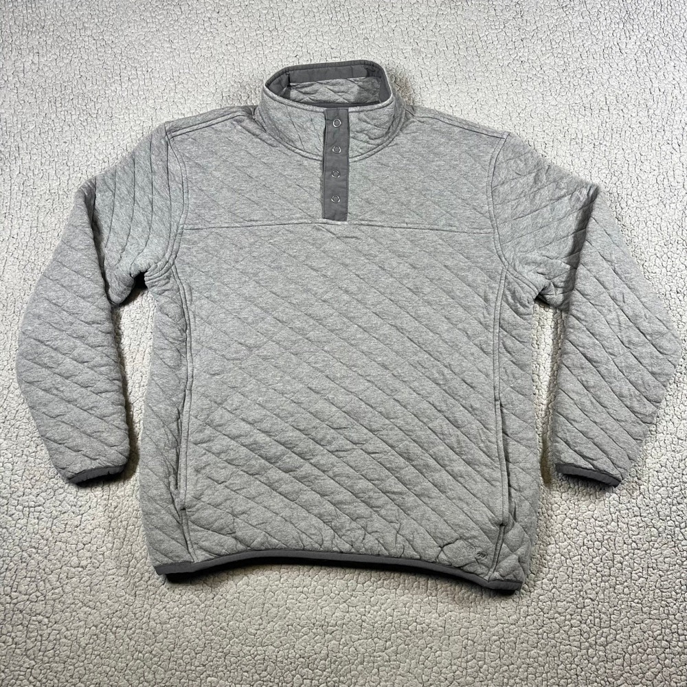 Taylor Stitch Quilted Snap Pullover Sweater Grey Organic Cotton Mens Size 42